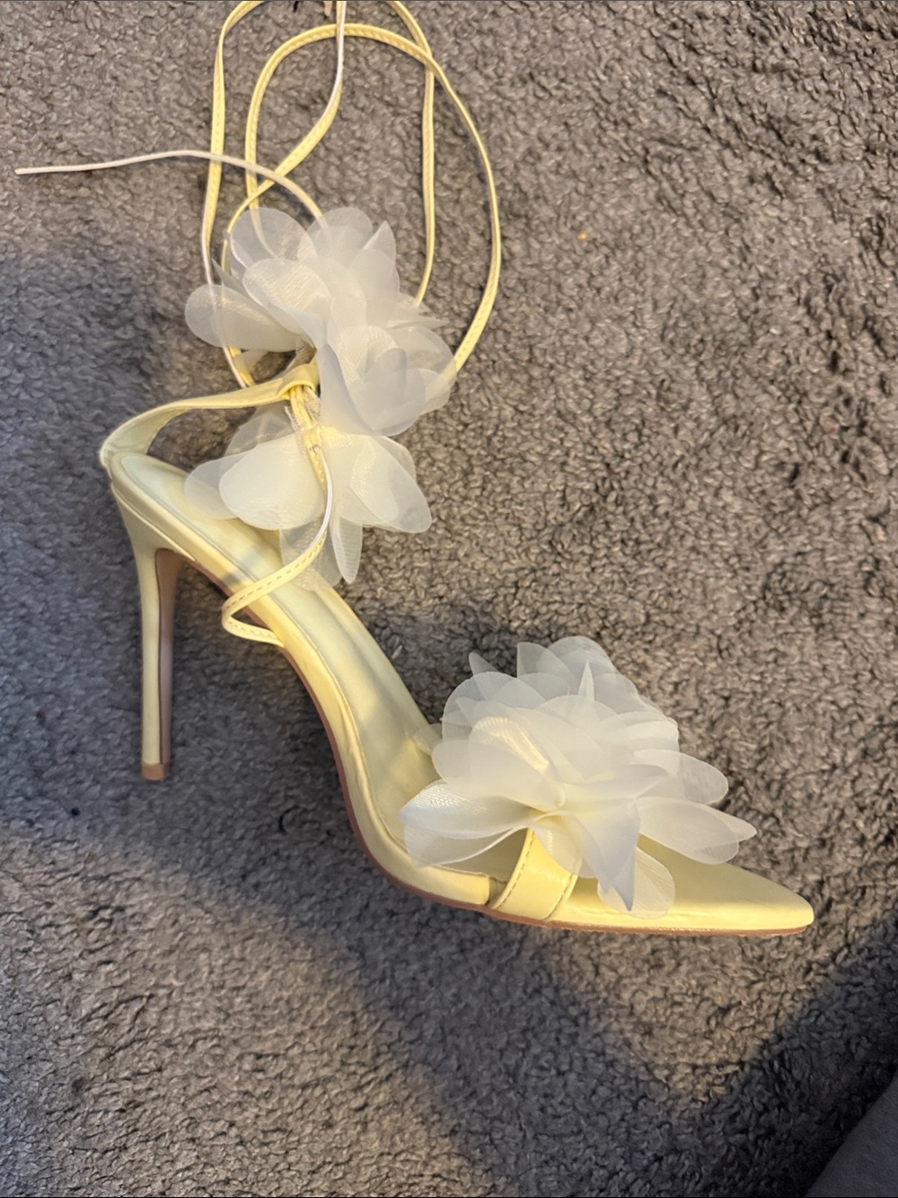 SHEIN Yellow Floral Ankle-Tie Stiletto Sandals